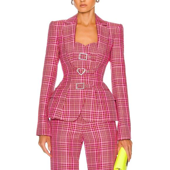 AREA Jackets & Blazers - Area Tailored Pink Crystal Buckle Hourglass Blazer Size 2